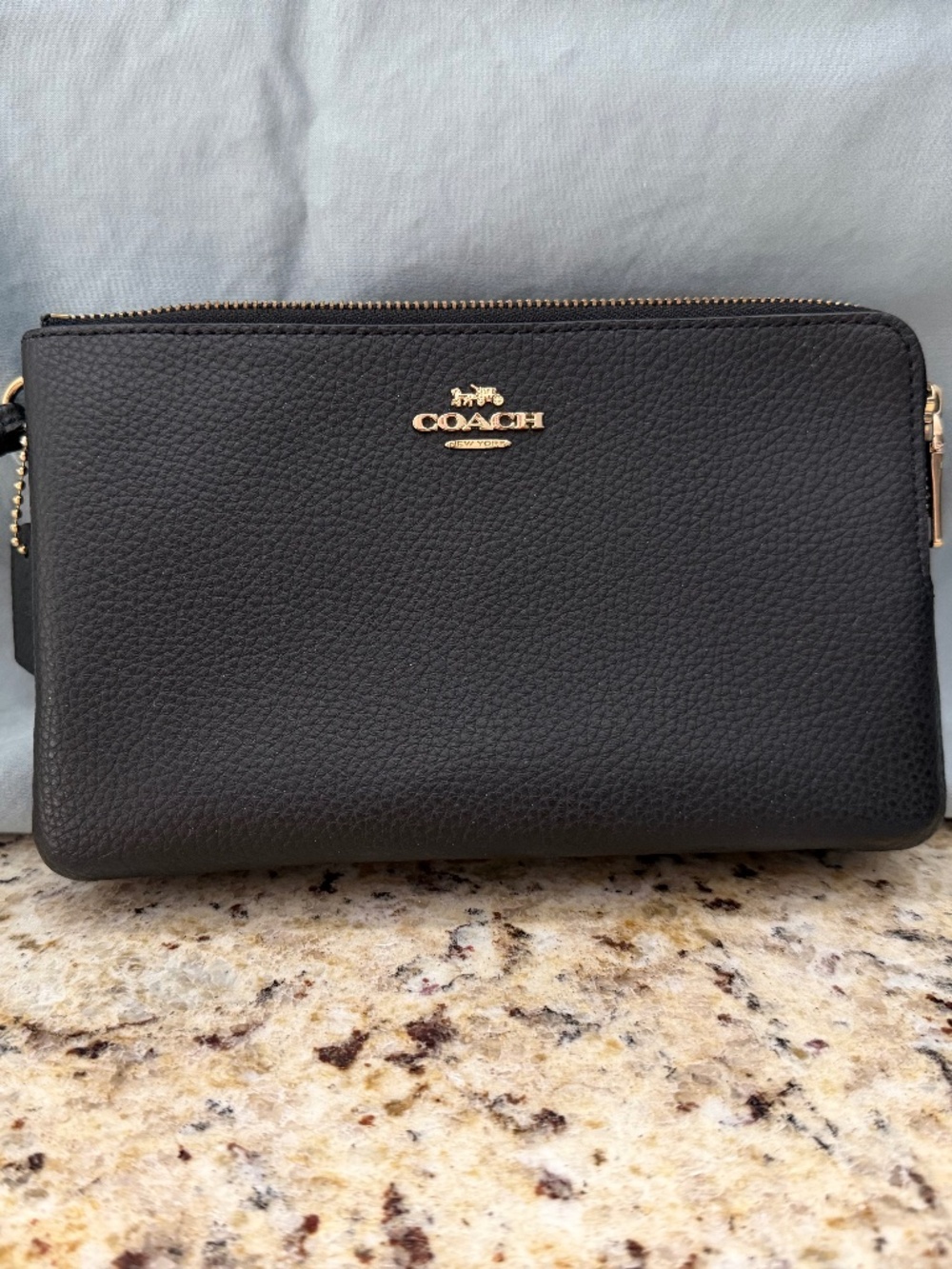 Coach Double Zip Pebble Leather Wristlet Wallet